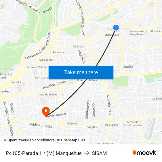 Pc105-Parada 1 / (M) Manquehue to SISAM map