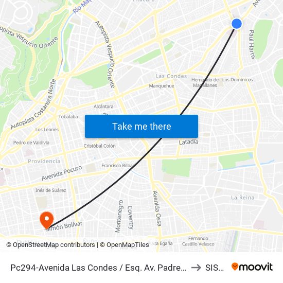 Pc294-Avenida Las Condes / Esq. Av. Padre H. Central to SISAM map