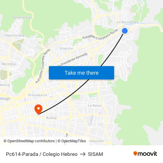 Pc614-Parada / Colegio Hebreo to SISAM map