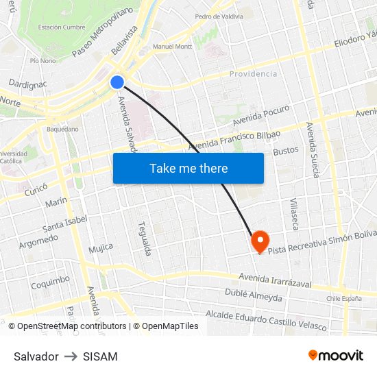 Salvador to SISAM map