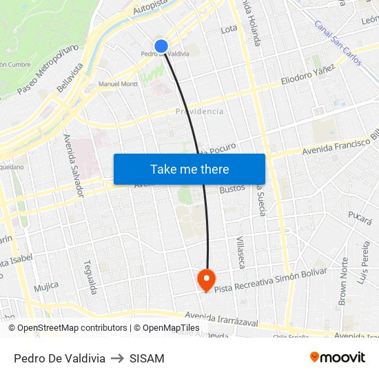 Pedro De Valdivia to SISAM map