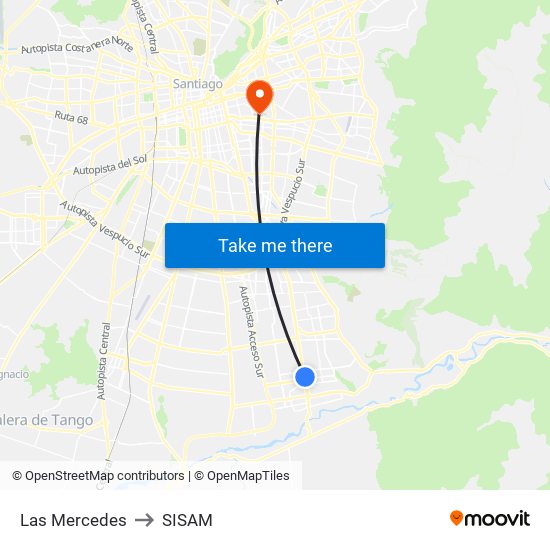 Las Mercedes to SISAM map