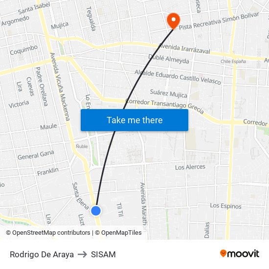 Rodrigo De Araya to SISAM map