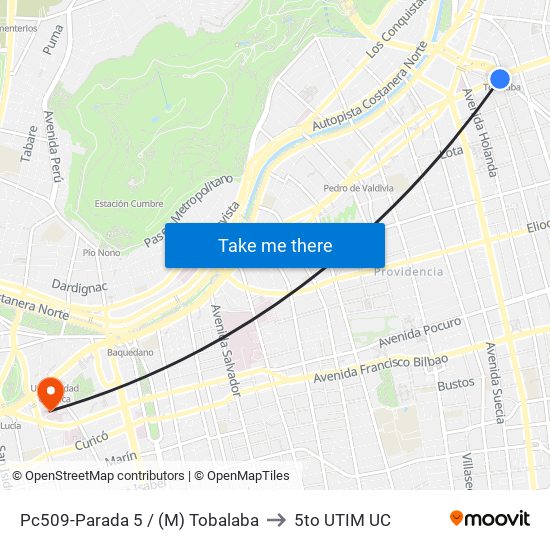 Pc509-Parada 5 / (M) Tobalaba to 5to UTIM UC map