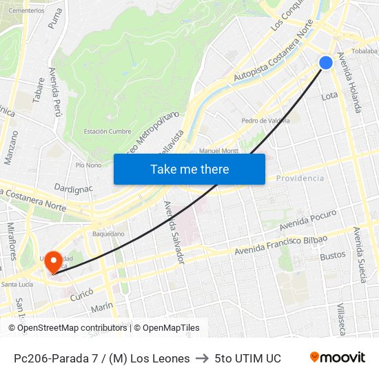 Pc206-Parada 7 / (M) Los Leones to 5to UTIM UC map