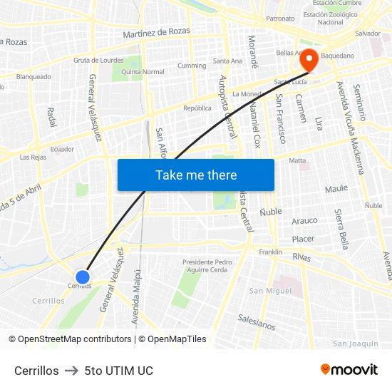 Cerrillos to 5to UTIM UC map