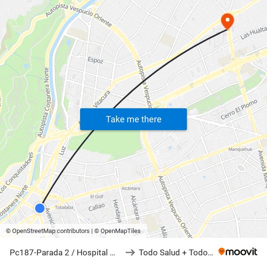 Pc187-Parada 2 / Hospital Metropolitano to Todo Salud + Todo Alemana map