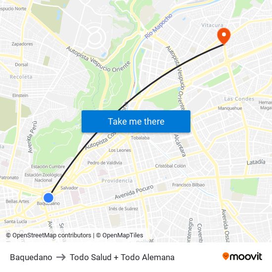 Baquedano to Todo Salud + Todo Alemana map