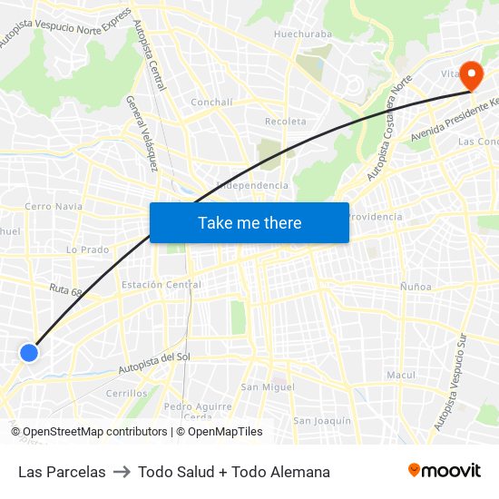 Las Parcelas to Todo Salud + Todo Alemana map