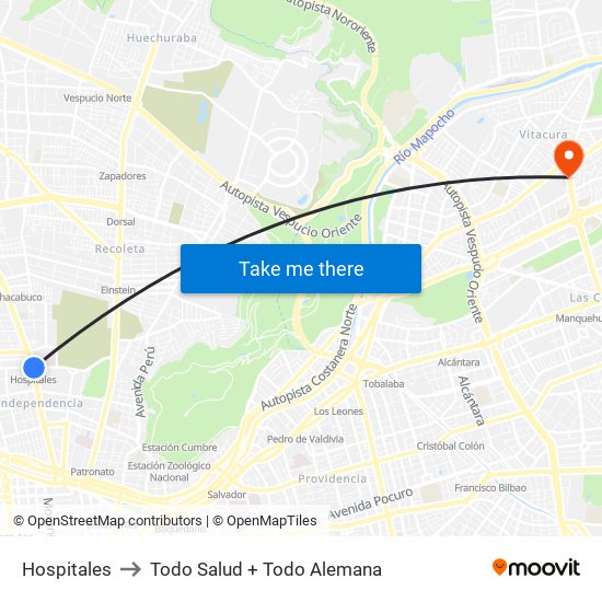 Hospitales to Todo Salud + Todo Alemana map