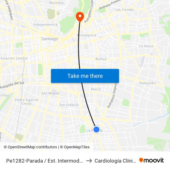 Pe1282-Parada / Est. Intermodal De La Florida to Cardiología Clínica Indisa map