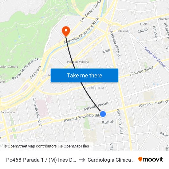 Pc468-Parada 1 / (M) Inés De Suarez to Cardiología Clínica Indisa map