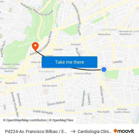 Pd224-Av. Francisco Bilbao / Esq. Av. S. Elcano to Cardiología Clínica Indisa map