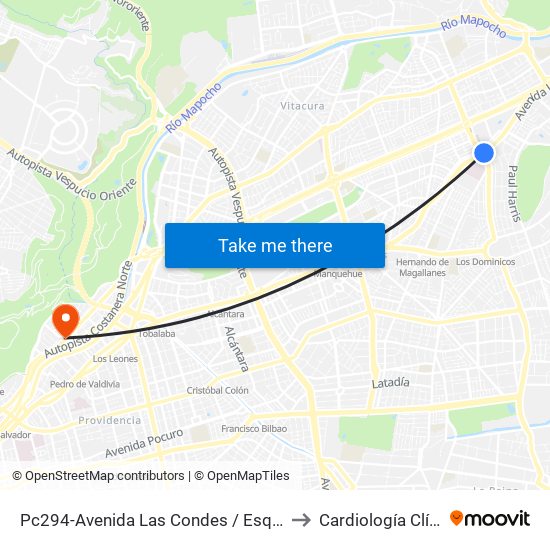 Pc294-Avenida Las Condes / Esq. Av. Padre H. Central to Cardiología Clínica Indisa map