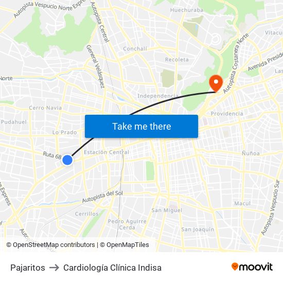 Pajaritos to Cardiología Clínica Indisa map