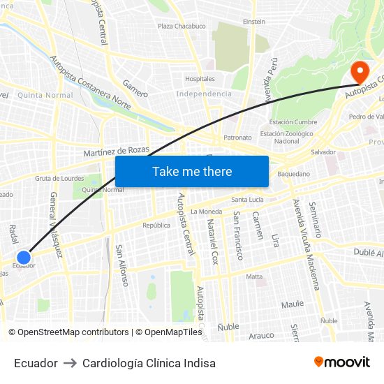 Ecuador to Cardiología Clínica Indisa map