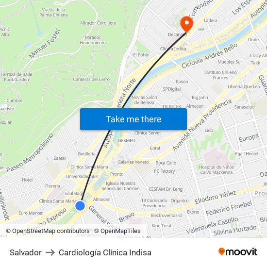 Salvador to Cardiología Clínica Indisa map