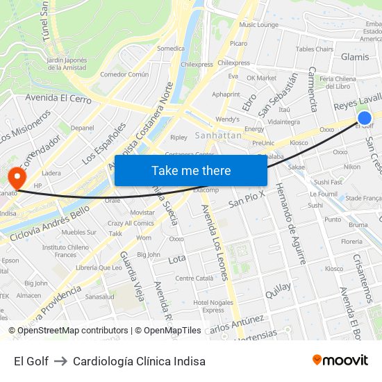 El Golf to Cardiología Clínica Indisa map