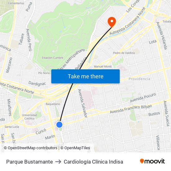 Parque Bustamante to Cardiología Clínica Indisa map