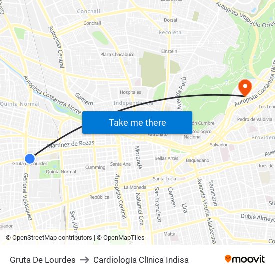 Gruta De Lourdes to Cardiología Clínica Indisa map