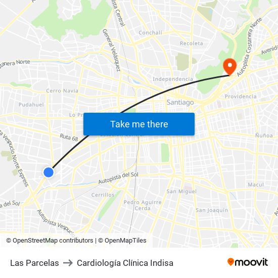 Las Parcelas to Cardiología Clínica Indisa map