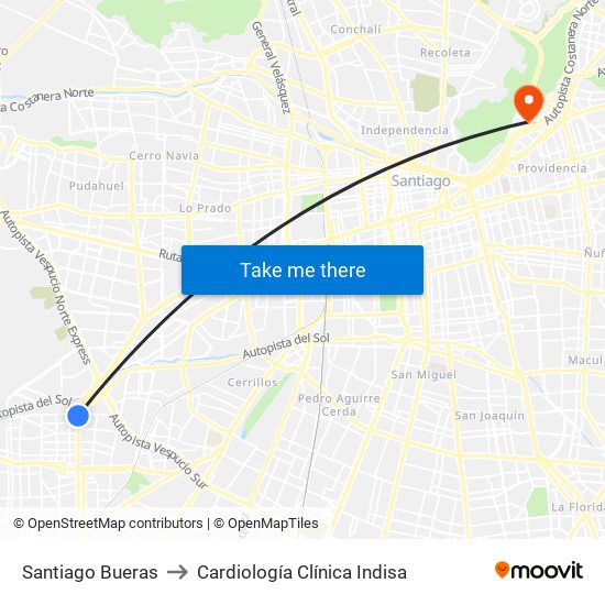 Santiago Bueras to Cardiología Clínica Indisa map