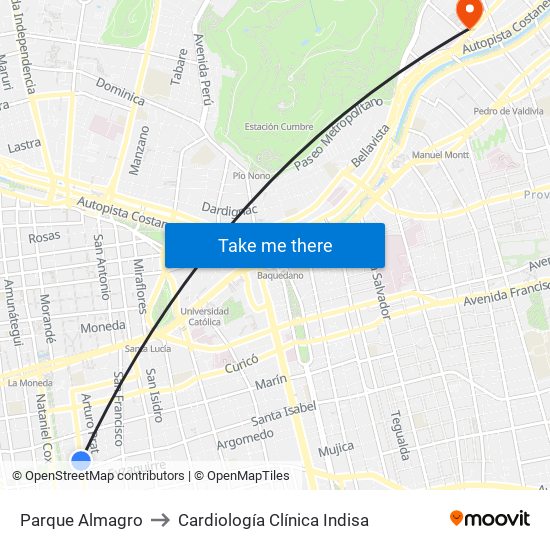 Parque Almagro to Cardiología Clínica Indisa map