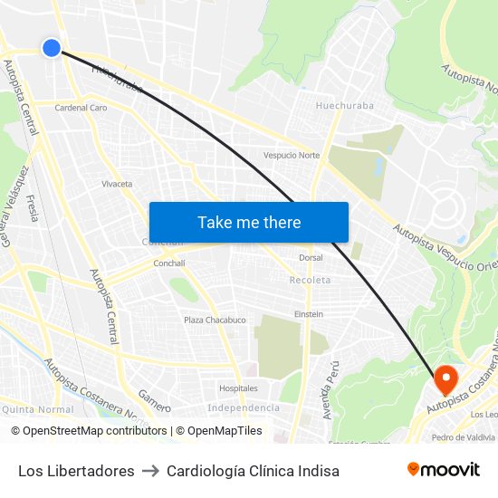 Los Libertadores to Cardiología Clínica Indisa map