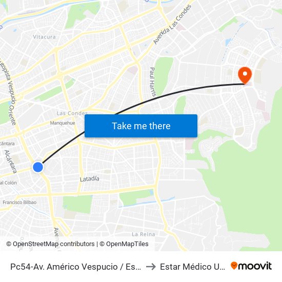 Pc54-Av. Américo Vespucio / Esq. Av. Cristóbal Colón to Estar Médico UCI/Pabellón map