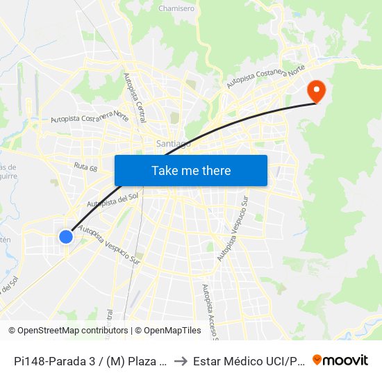 Pi148-Parada 3 / (M) Plaza De Maipú to Estar Médico UCI/Pabellón map