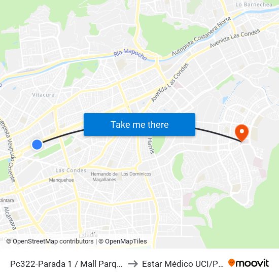 Pc322-Parada 1 / Mall Parque Arauco to Estar Médico UCI/Pabellón map