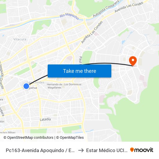 Pc163-Avenida Apoquindo / Esq. La Capitanía to Estar Médico UCI/Pabellón map