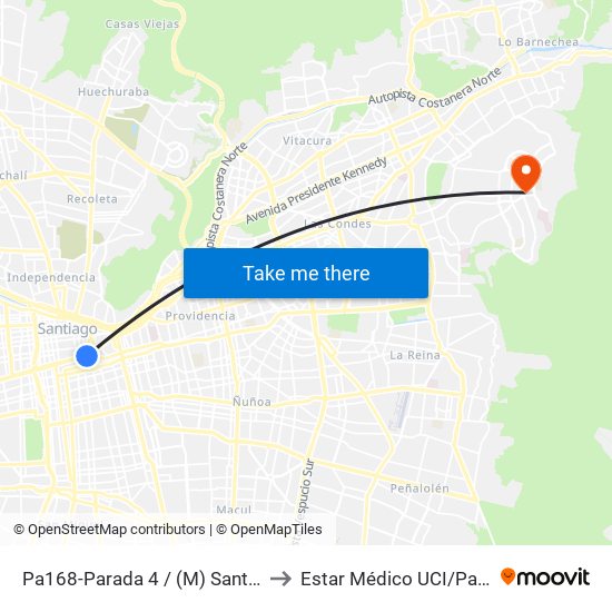 Pa168-Parada 4 / (M) Santa Lucía to Estar Médico UCI/Pabellón map