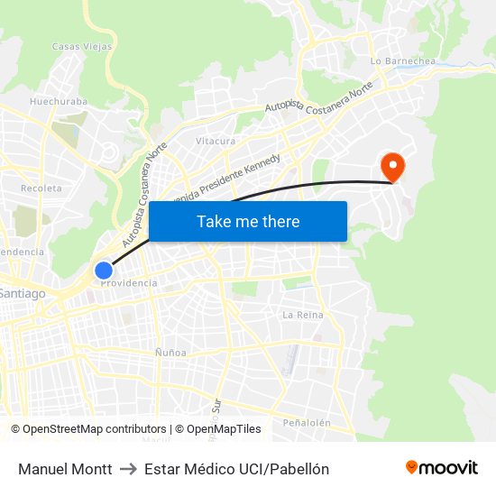 Manuel Montt to Estar Médico UCI/Pabellón map