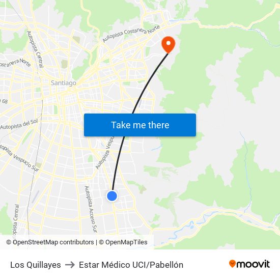 Los Quillayes to Estar Médico UCI/Pabellón map