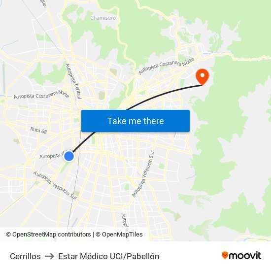 Cerrillos to Estar Médico UCI/Pabellón map