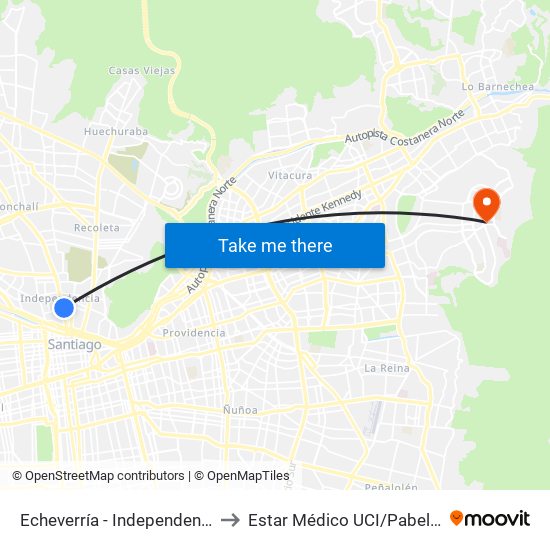 Echeverría - Independencia to Estar Médico UCI/Pabellón map