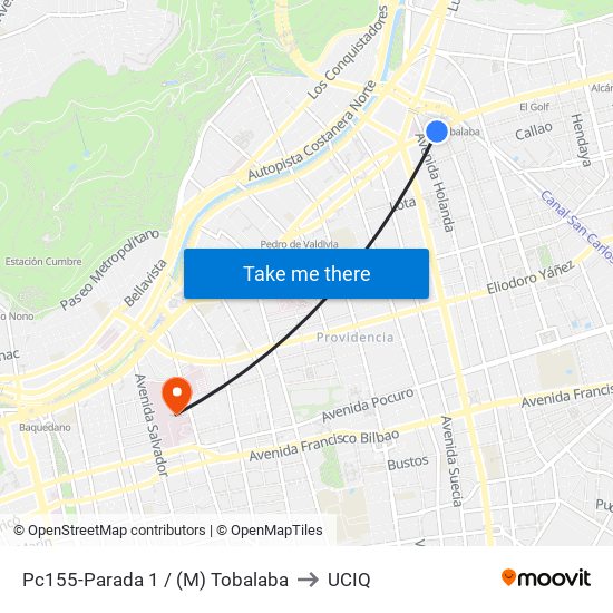 Pc155-Parada 1 / (M) Tobalaba to UCIQ map