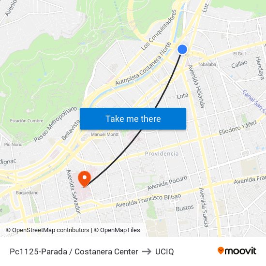 Pc1125-Parada / Costanera Center to UCIQ map