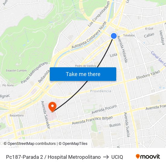 Pc187-Parada 2 / Hospital Metropolitano to UCIQ map