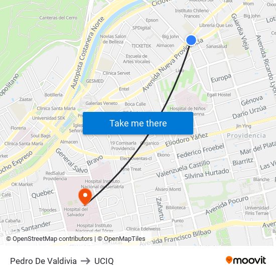 Pedro De Valdivia to UCIQ map