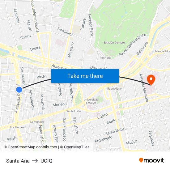 Santa Ana to UCIQ map