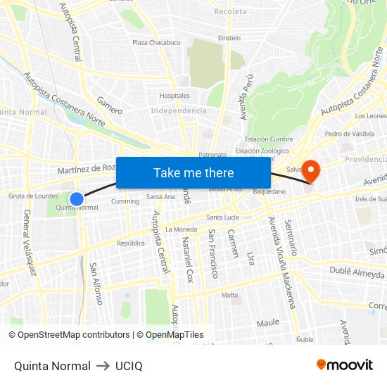 Quinta Normal to UCIQ map