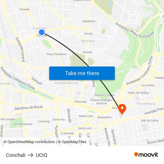 Conchalí to UCIQ map