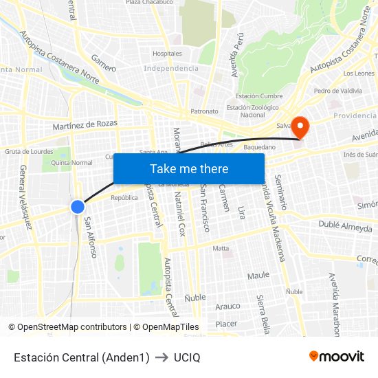 Estación Central (Anden1) to UCIQ map