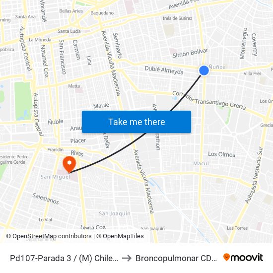 Pd107-Parada 3 / (M) Chile España to Broncopulmonar CDT HBLT map