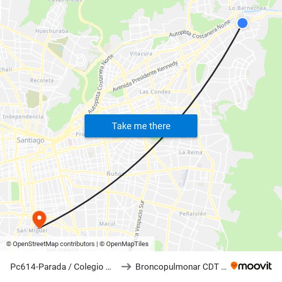 Pc614-Parada / Colegio Hebreo to Broncopulmonar CDT HBLT map