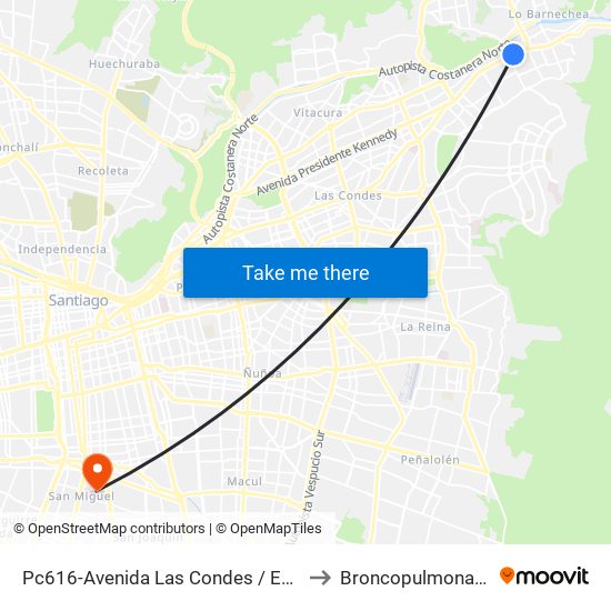 Pc616-Avenida Las Condes / Esq. Sn. Fco. De Asís to Broncopulmonar CDT HBLT map