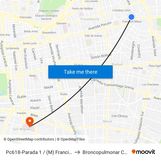 Pc618-Parada 1 / (M) Francisco Bilbao to Broncopulmonar CDT HBLT map