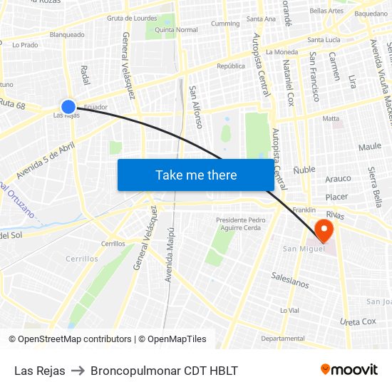 Las Rejas to Broncopulmonar CDT HBLT map